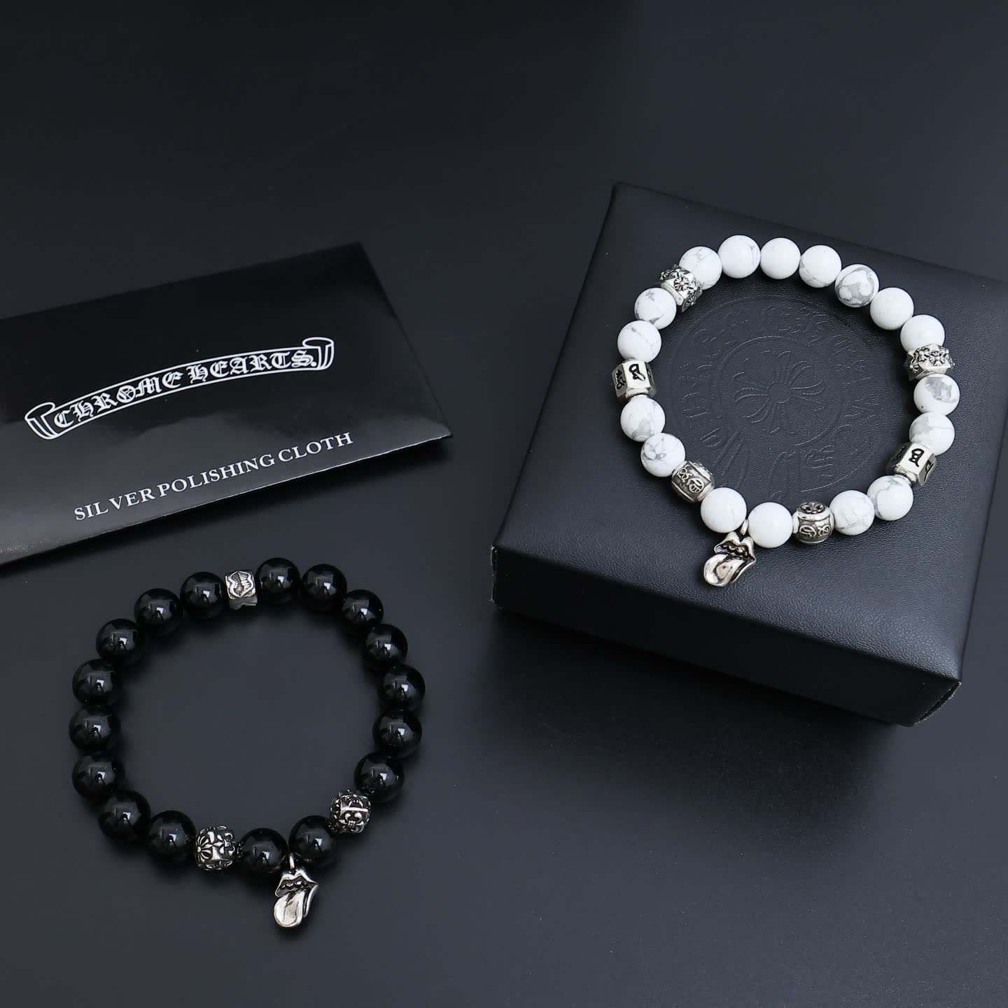 Chrome Hearts Silver Beaded Bracelet Set